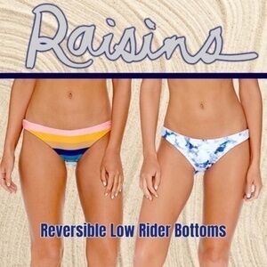 RAISINS Reversible Wide Stripe/Tie-dye Low Rider Swim Bottoms NWT/Lg
